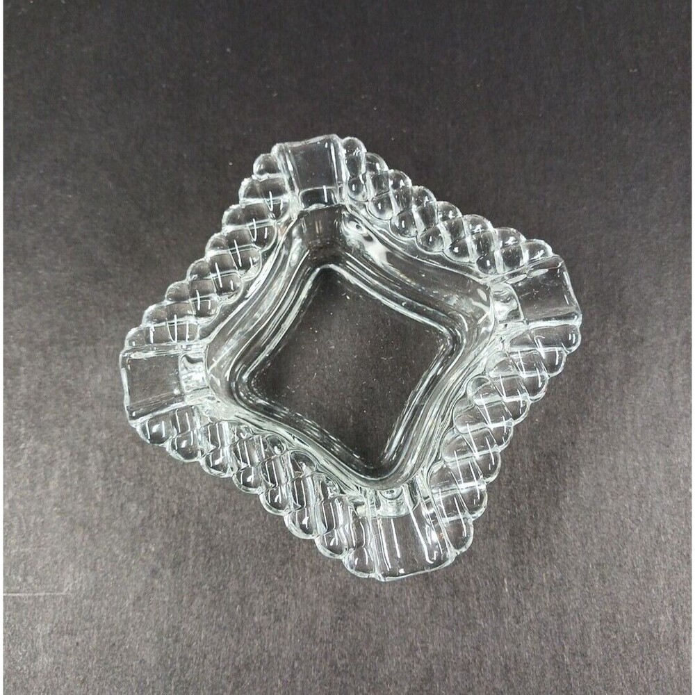 VTG Clear Glass Petite Unique Square Ashtray Trinket Ring Dish Votive Candle